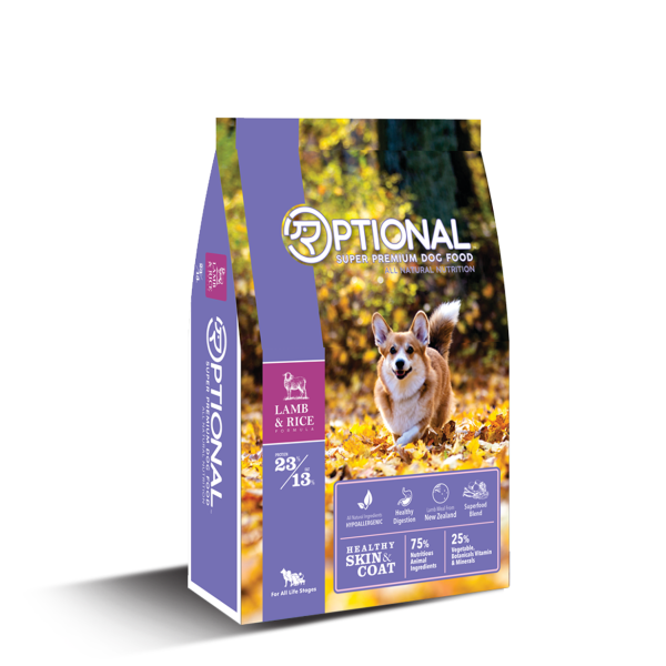 OPTIONAL SUPER PREMIUM DOG FOOD -LAMB & RICE 23/13